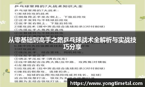从零基础到高手之路乒乓球战术全解析与实战技巧分享